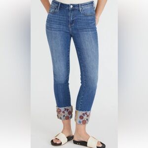 Driftwood Jeans 32 Colette Crop Embroidered Floral Cuffs Stretch Denim Hippie